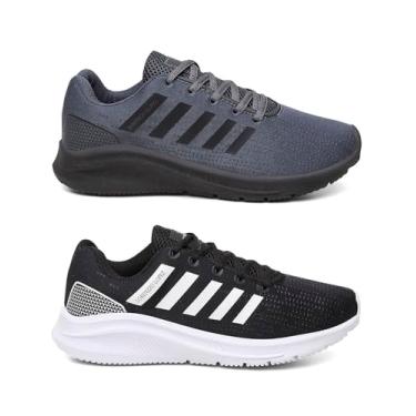 Imagem de Kit 2 Tênis Masculino Esporte Caminhada Corrida Treino Super Leve e Macio - Cinza/PretoBranco/43