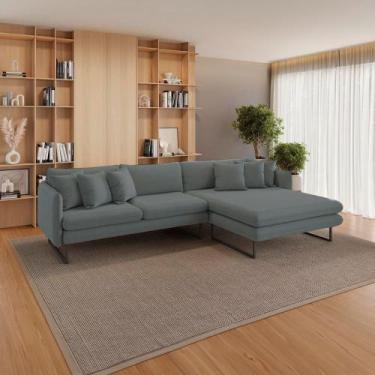Imagem de Sofá com Chaise 5 Lugares Com Almofadas Lateral Direita Luxo Linho 2,8