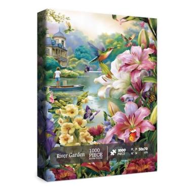 Imagem de Quebra-cabeça de paisagem de flores para adultos 1000 peças, quebra-cabeça floral colorido, lindo quebra-cabeça de natureza borboleta