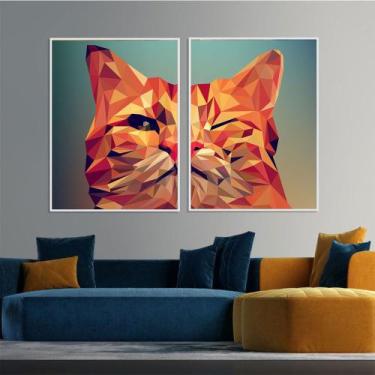 Imagem de Quadro Canvas Decorativo para Sala 2 Telas Gato Geométrico 90x70 - LUG