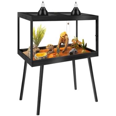 Imagem de PROLEE Gabinete de vidro temperado para répteis com perna, tanque de dragão barbudo à prova de arranhões de 61 cm, tanque de lagarto de 78 litros com partes superiores de malha de metal e porta
