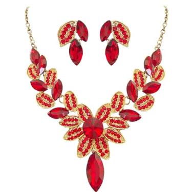 Imagem de MMonesu Conjunto de joias femininas com strass, forma de folha de cristal, gargantilha, colar de lágrima, conjunto de brincos pendentes para festa de formatura de casamento, Large, Zinco, Zircão