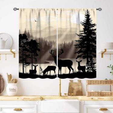 Imagem de Cortinas rústicas de veado, cabana de fazenda, campo, floresta, caça, animal selvagem, vintage, alce, tratamentos de janela, cortinas para quarto, sala de estar, cozinha, banheiro, 69,8 cm L x 99 cm