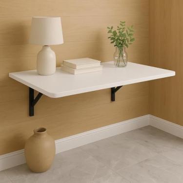 Imagem de Mesa de Parede Flutuante Moderna, Suporte de Metal Preto, Design Minimalista, para Escritório e Quarto (Branco)