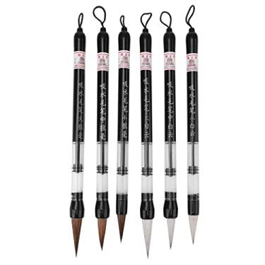 Imagem de Haofy Caneta de Pincel Chinesa 6pcs Branco e Marrom Brush Canetas, Canetas de Caligrafia Recarregáveis para Praticar na Pintura de Desenho de Pano de Redação de água
