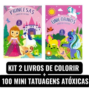 Imagem de Kit Livro Infantil de Colorir e 100 Tatuagem Maneiras Unicornios e Pri
