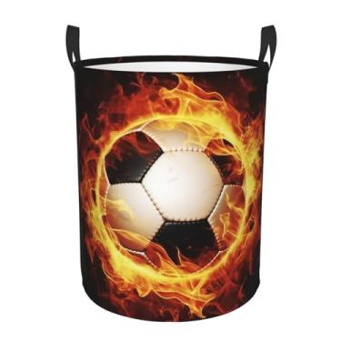 Imagem de Cesto de roupa suja dobrável à prova d'água Burning Football cesto de armazenamento de roupas com alças pano oxford organizador de brinquedos cesta para banheiro, lavanderia, quarto, médio
