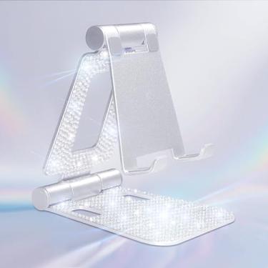 Imagem de Leuhiove Suporte de telefone brilhante, suporte de celular dobrável duplo ajustável, acessório de telefone com glitter compatível com iPhone 16 15 14 13 12 Pro Max Plus, todos os telefones para
