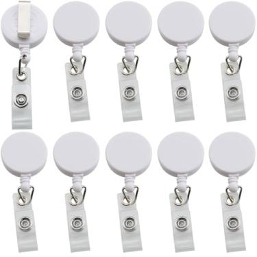 Imagem de DGZZI 10 peças de clipe retrátil para carretel de crachá giratório na cintura clipe fácil para pendurar cartão de identificação nome chaveiro branco