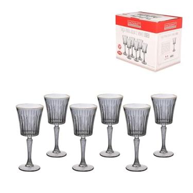 Imagem de Haüskraft -Taça para água e vinho de vidro Egeu cinza Filetada 260ml 6 peças