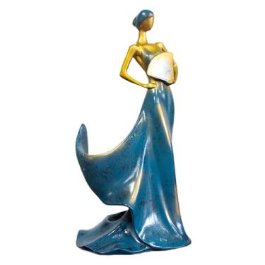 Imagem de Decorativo Wine Rack Resina Beleza Lady Estátua Garrafa de Vinho Suporte para Cozinha Bar Bancada Home Decor (Azul-marinho)