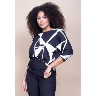 Imagem de Blusa Morcego Ampla Manga 3/4 Estampa Elegância Linear - P-Veste do 38 ao 40-Feminino