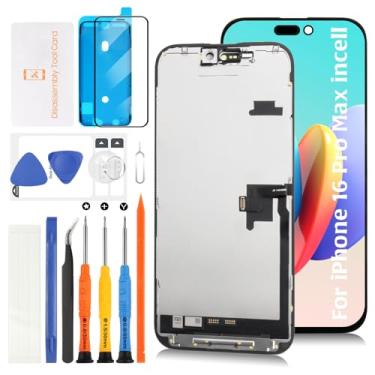 Imagem de Olivechard Substituição de tela LCD para iPhone 16 Pro Max [Entalhe de tamanho semelhante + cabo do sensor, incell] Tela LCD sensível ao toque 3D de 17.5 cm Montagem de tela digitalizadora A3296
