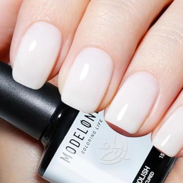 Imagem de modelones Esmalte em gel branco 15 ml Funny Bunny, esmalte em gel, cor natural, translúcido, geleia, verniz LED, verniz transparente, unhas de gel para o verão, sabonete, arte, manicure francesa, presente para mulheres e meninas