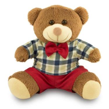 Imagem de Urso de Pelúcia Menino 30cm Decoração - Toybrink, Marrom, Vermelho