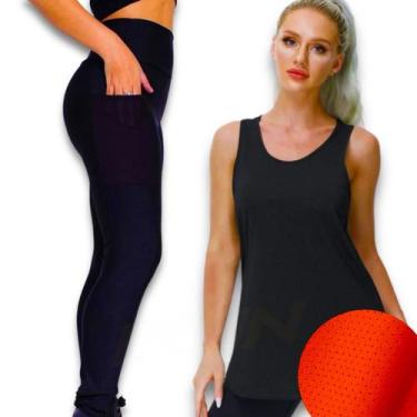 Imagem de Kit Blusinha REGATA MALHA FRIA POLIAMIDA + Calça Leg BOLSO Legging Cor