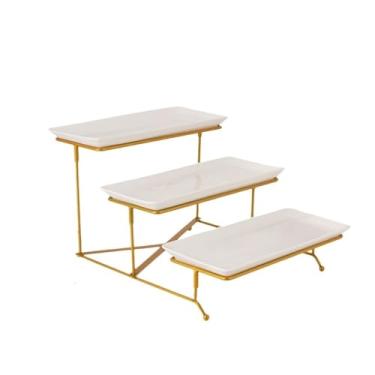 Imagem de Suporte de bolo de 3 camadas para cupcake, bandeja retangular de porcelana, suporte de frutas para apresentação de casamento, bandeja de sobremesa, prato de bolo, doces, cupcake, sobremesa