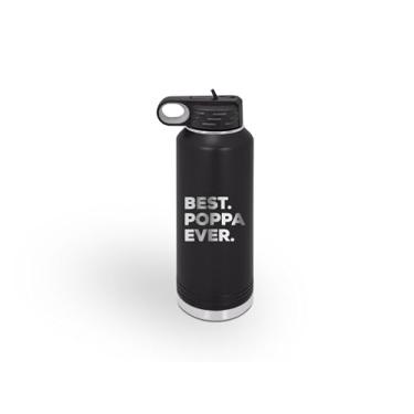 Imagem de SpreadPassion Garrafa de água Poppa, garrafas pretas de aço inoxidável gravadas a laser, presente para papai, ideia de presente de aniversário e Natal