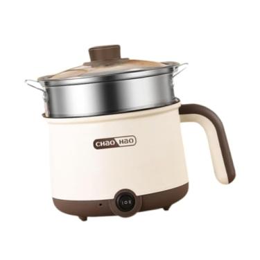 Imagem de KiBcsLic Panela elétrica multifuncional pequena com 2 configurações de temperatura, panela de 1,8 L para cozinhar mini ramen, para sopa, aveia, dormitório, com Vaporizador de aço