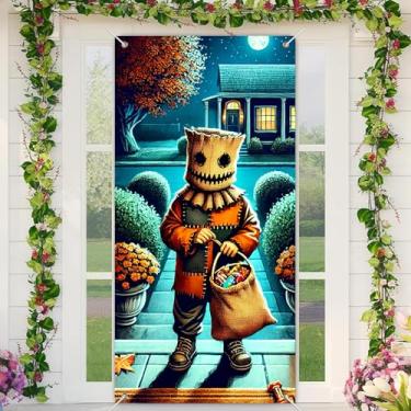 Imagem de BlissYard Capa de porta de Dia das Bruxas 188 x 89 cm Decoração de Natal Bandeiras de Porta de Varanda Decoração de Outono Máscara de Serapilheira para Fundo de Sinalização Festa de Feriado Decoração