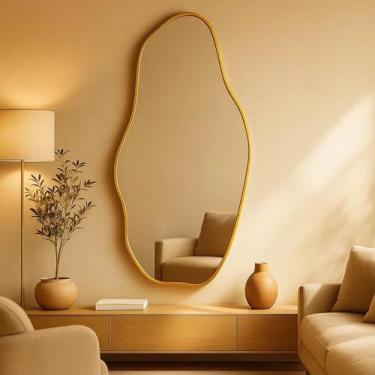 Imagem de Espelho Grande Orgânico 115x60 Decoração Corpo Inteiro com Moldura de 