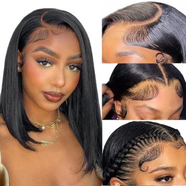 Imagem de Besteffie Peruca Bob de cabelo humano 33 x 10 cm HD transparente com tela frontal de cabelo humano pré-arrancado sem cola Bob peruca 180% densidade curta reta perucas para mulheres 30 cm