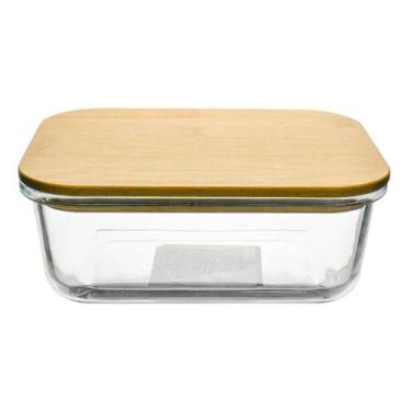 Imagem de Pote Hermético em Vidro Retangular Tampa em Bambu 640ml - Vista Home