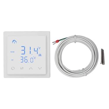 Imagem de QANYEGN Termostato inteligente, termostato elétrico de aquecimento no piso, LED Display Anti False Contacts Controller de temperatura 16A AC85V -250V (Branco)