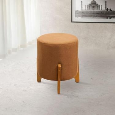 Imagem de Puff Decorativo Redondo Pés em Madeira Luxo 37x37 em Veludo