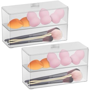 Imagem de 2 organizadores empilháveis de gaveta de plástico transparente, organizadores de maquiagem e armazenamento para paletas de sombra, cosméticos, suprimentos de beleza, ideal