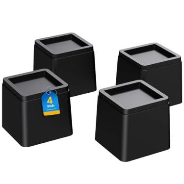 Imagem de MYMULIKE Elevadores de cama 10,16 cm, elevadores de móveis ajustáveis 4-20,3-30,5 cm, elevadores de cama para dormitório universitário, sofá, mesa, sofá, cadeira, conjunto de 4 blocos pretos