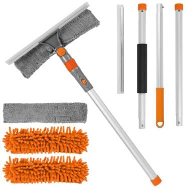 Imagem de Ferramenta de limpeza de janela 2 em 1, kit de rodo absorvente de janela, com haste extensível, versátil, kit de rodo de janela com absorção de água para uso interno e externo de carro (laranja)