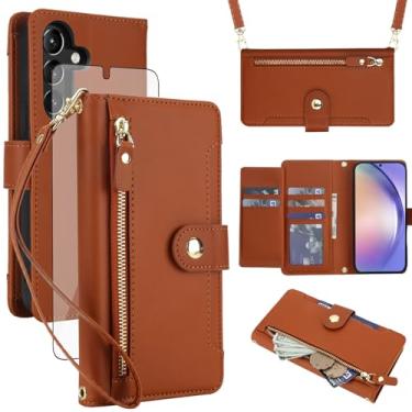 Imagem de Asuwish Capa para celular Samsung Galaxy A54 5G carteira com zíper, com protetor de tela de vidro temperado e alça transversal, suporte para cartão de crédito A545G A 54 54A 4G G5 SM A546U mulheres