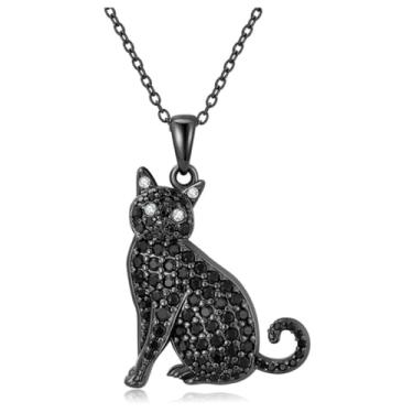 Imagem de OSCCI Colar com pingente de gato de cristal, colar com pingente de gatinho para mulheres, joia diária para amantes de animais, Metal, Sem Pedra Preciosa