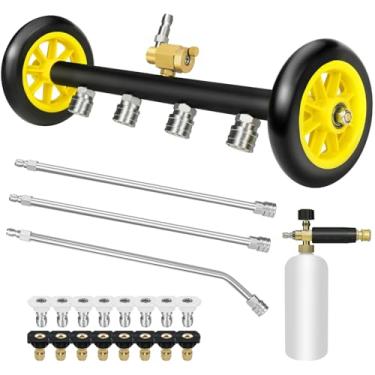Imagem de JANZ Limpador de material rodante de lavadora de pressão de 40 cm e acessório de vassoura de água com canhão de espuma, 3 varinhas de extensão e 16 bocais - 4000 psi, conector de 1/10.2 cm - para