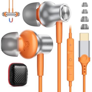Imagem de Fones de ouvido USB C com microfone para iPhone 17 Pro Max 16e 15 Plus, fones de ouvido intra-auriculares USB tipo C, isolamento de ruído, estéreo HiFi, controles de volume para Samsung S25, Google 9