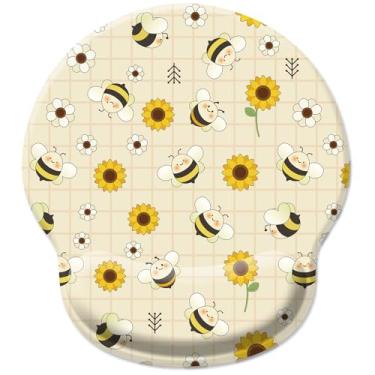 Imagem de Hancynir Mouse pad ergonômico Sunflower Bee com descanso de pulso, bonito suporte de pulso de gel, mouse pad para jogos de computador com base de poliuretano antiderrapante para alívio da dor para