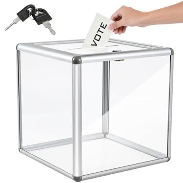 Imagem de Caixa de doação extra grande para caridade, urna de acrílico com compartimento 26 x 26 x 26 cm, urna extra grande/caixa de sugestões/caixa de bilhetes de sorteio com trava para arrecadação de fundos