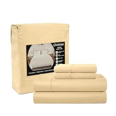 Imagem de Jogo de cama casal 100% algodão egípcio, jogo de cama casal com bolso profundo, lençóis de cama de algodão 400 fios, roupa de cama de luxo elástica naturalmente fresca macia respirável para todas as