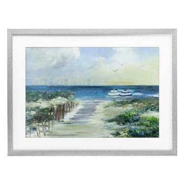 Imagem de Stupell Industries Dois guarda-sóis de praia litoral cinza emoldurado sob vidro, design por Sally Swatland, 43 x 58