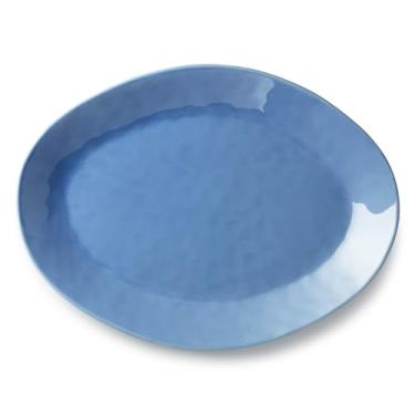 Imagem de Prato oval Cloudy Sky 41 x 30 cm – Bandeja de grés com esmalte marmorizado azul-cinza – Louça elegante para assados, aperitivos, charcutaria e entretenimento – Visual moderno rústico