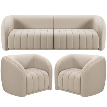 Imagem de Kit Sofá 4 Lugares Para Sala 252cm com 02 Poltronas Lazio M03 Veludo Bege - Lyam Decor
