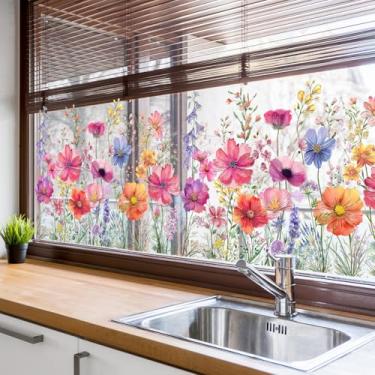 Imagem de 3 peças adesivos de janela de flores coloridas 39,9 x 30 cm jardim flores silvestres buquê floral adesivo de janela aquarela dupla face primavera verão adesivos de janela (flores silvestres coloridas)