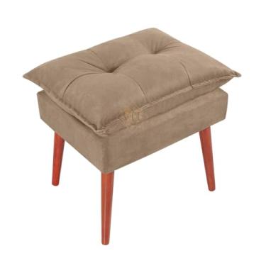 Imagem de Vit Decor Puff Quadrado Bege com Almofada Capitonê e Pés de Madeira Palito - Banqueta Decorativa Acolchoada para Sala, Quarto e Penteadeira - 40cm Comprimento x 55cm Largura (Capuccino)