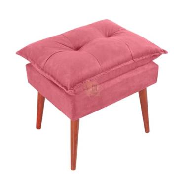 Imagem de Vit Decor Puff Quadrado Bege com Almofada Capitonê e Pés de Madeira Palito - Banqueta Decorativa Acolchoada para Sala, Quarto e Penteadeira - 40cm Comprimento x 55cm Largura (Rose)