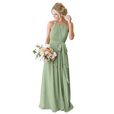 Imagem de Vestido de dama de honra Bolodoo Halter Sage Green Chiffon tamanho 8
