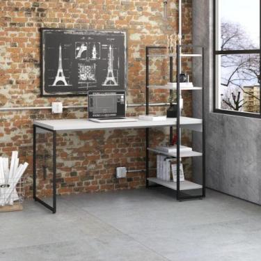 Imagem de Mesa c/Estante Alta 150X64X147cm C/04 Prateleiras - Metalig, Branco Ch