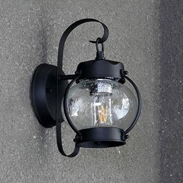 Imagem de Luminária de parede à prova d'água para área externa, luminária rústica preta para iluminação de varanda IP54, luminária de parede com cúpula de vidro para área externa, luminária de parede