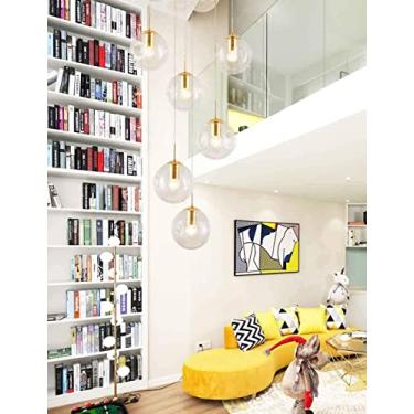 Imagem de Lustre longo moderno e minimalista para escada, várias luzes, criativo, sala de estar, loft, lustre, duplex, oco, hotel, villa, escada, teto alto, luz pendente, luz LED (tamanho: 10 bolas)