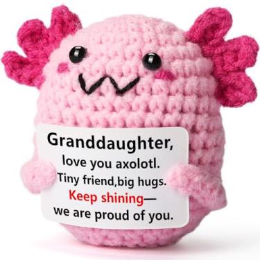 Imagem de Presente para neta para avós – Mini crochê de pelúcia com cartão de mensagem, feito à mão, lembrança de apoio emocional, kawaii rosa